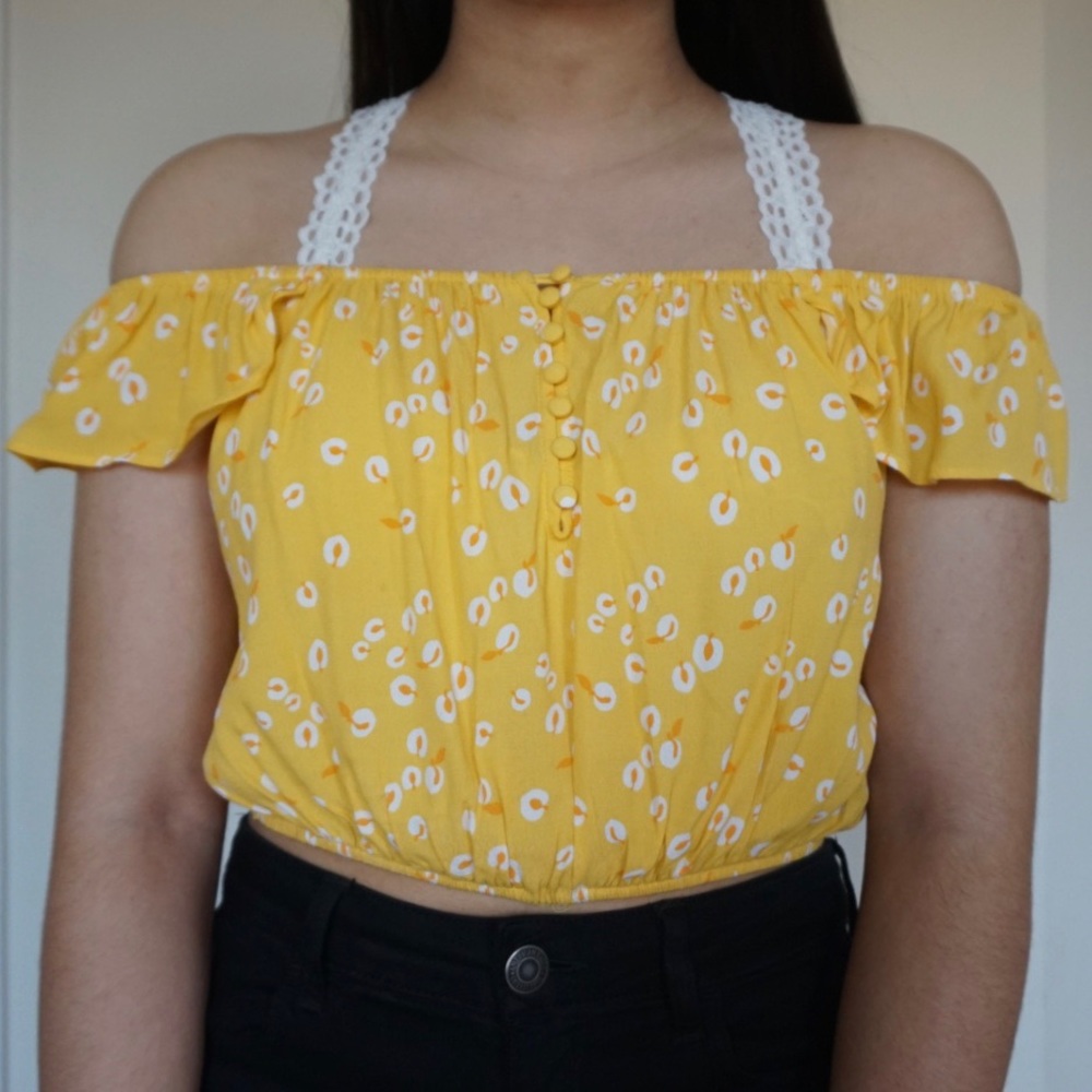 Forever 21 Yellow Off-the-Shoulder Crop Top